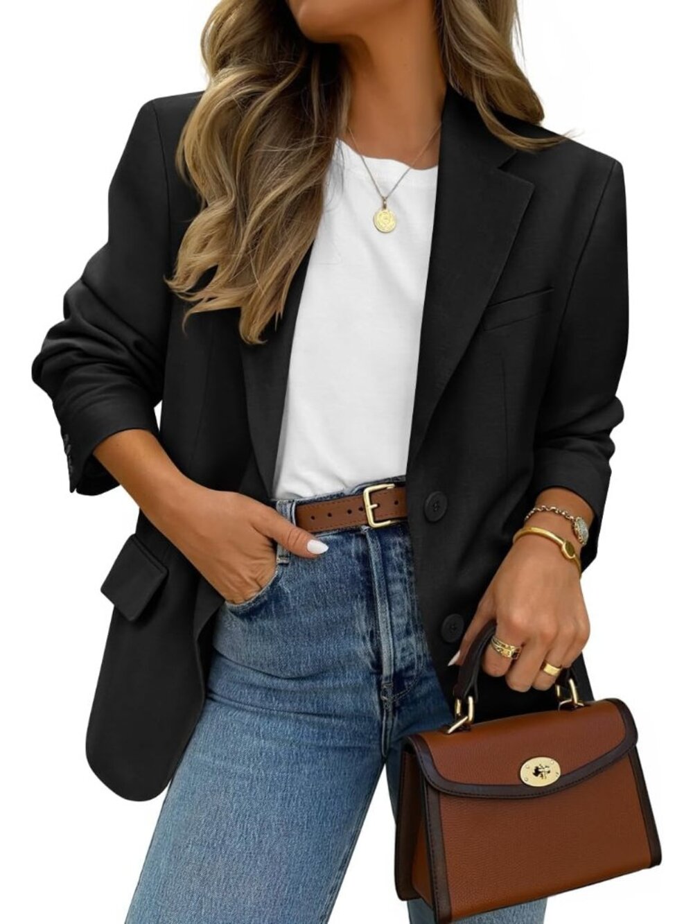 〽️Women's Black Business Casual Lapel Lightweight Soft Long Sleeve Front Blazer